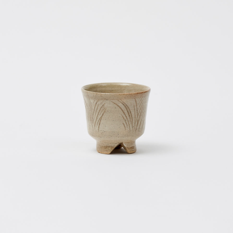 Buncheong cup with grass leaf pattern