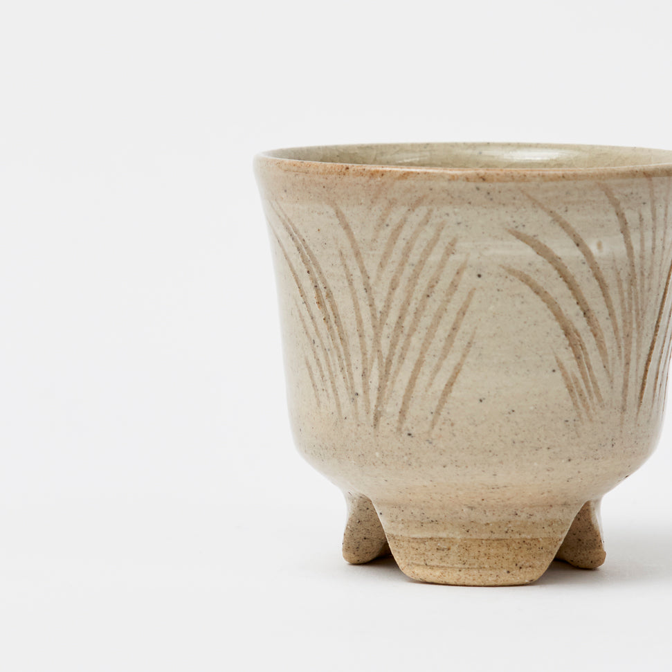 Buncheong cup with grass leaf pattern